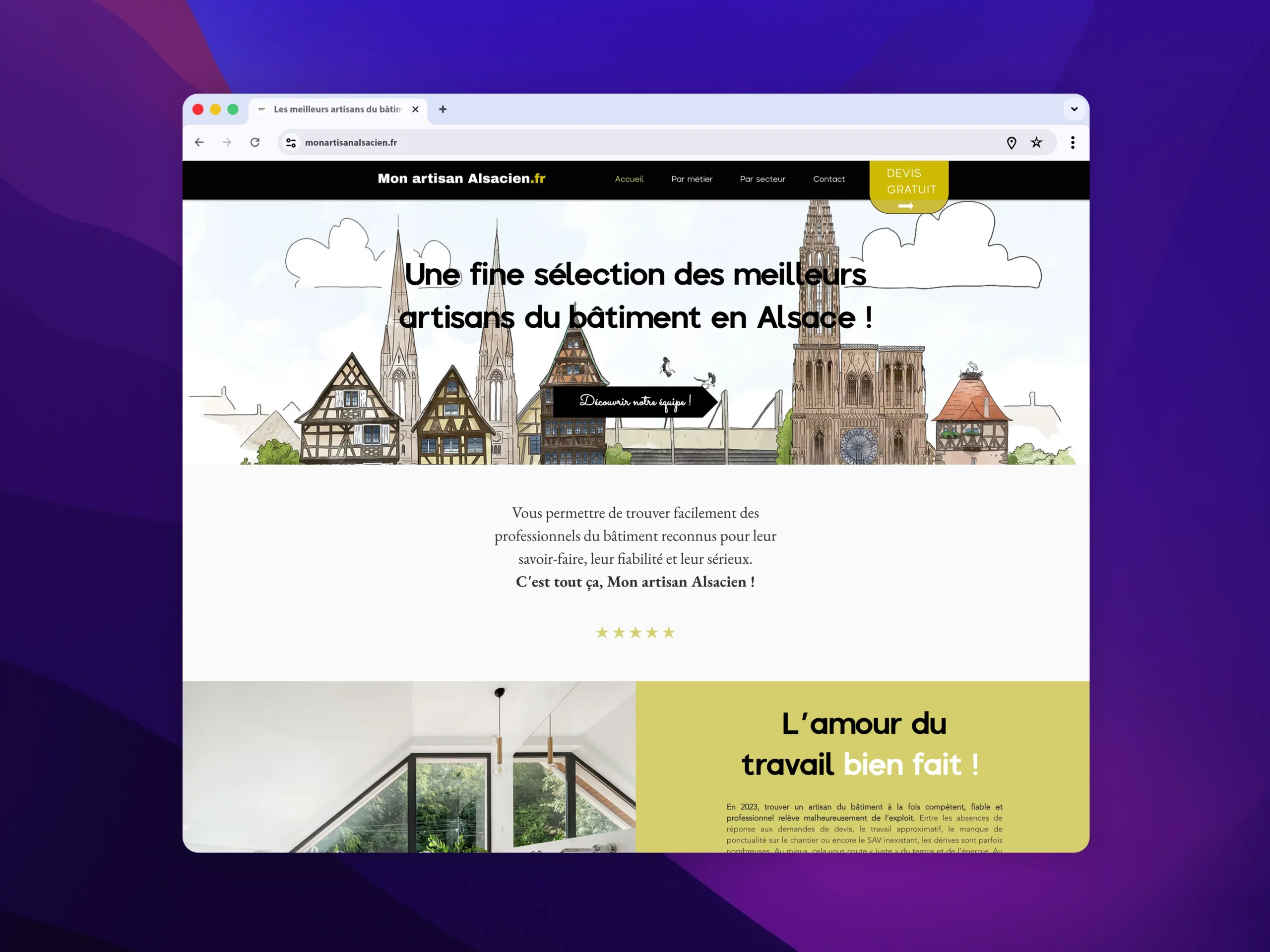 Illustration de Strasbourg intégrée en bandeau sur la page d'accueil du site monartisanalsacien.fr