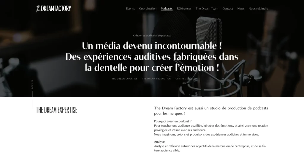 Nouvelle page sur le site de l'agence évènementielle The Dream Factory